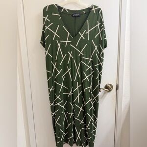Fighting Eel Olive and White Midi Chopstick Dress